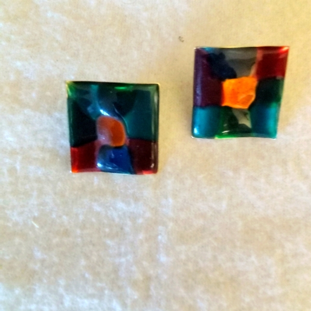 See Photos: 1 Pair, Stain Glass Pattern, Light Weight, Earrings